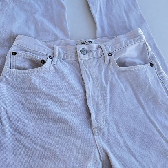 Agolde Womens Size 27 White 90s Pinch Waist in Drum Button Fly Straight Leg Jean - Picture 3 of 12